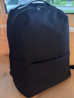 Away Small Zip Backpack Navy Nylon & Leather 13” Laptop Travel Everyday Bag
